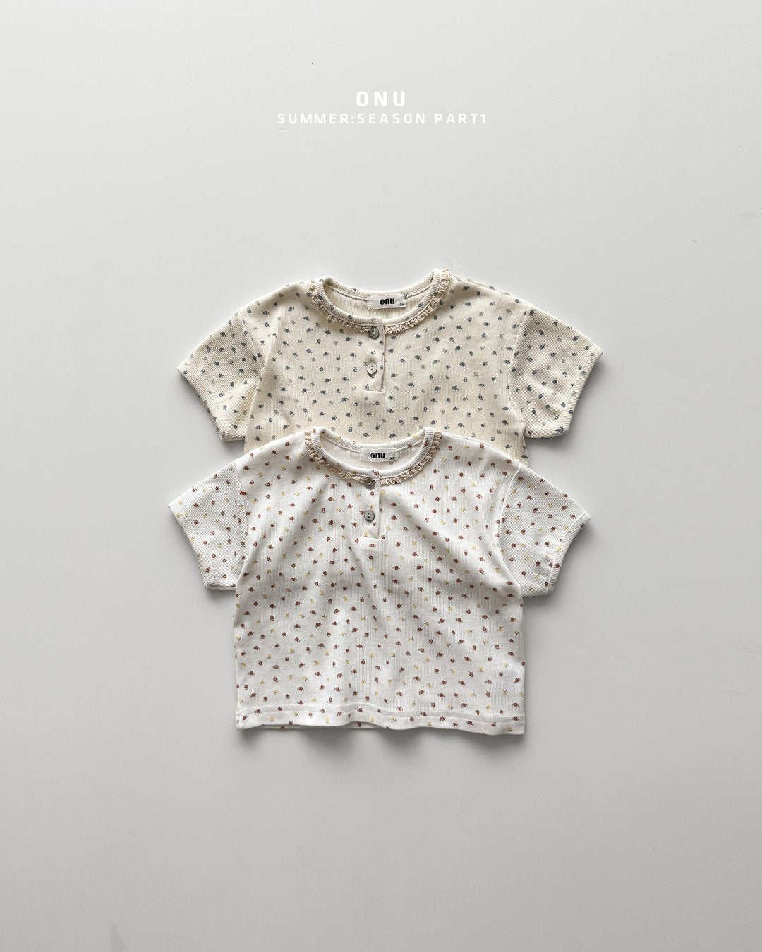 Onu Ditsy Floral Lace Neck Rib Tee & Pocket Denim Shorts Set — Kids