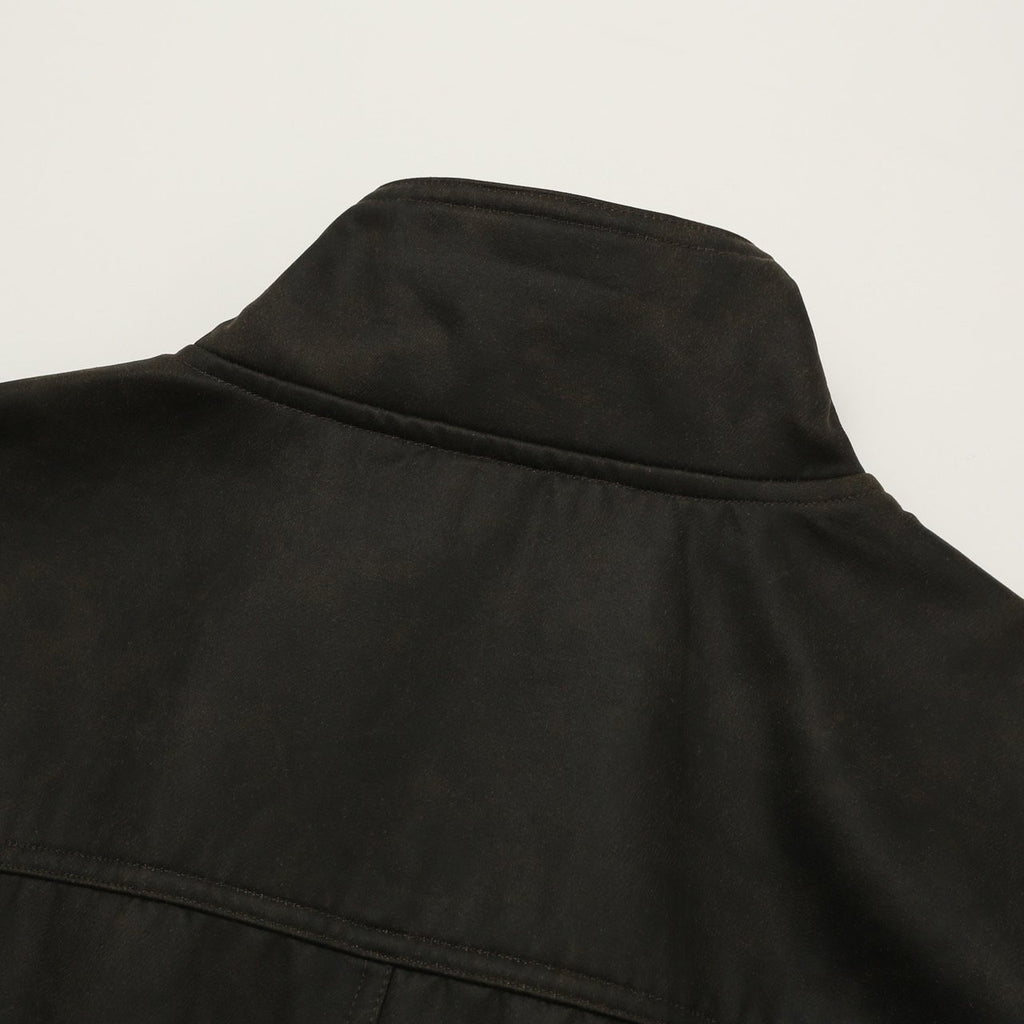 Khaki brown crackle Harrington jacket stand collar