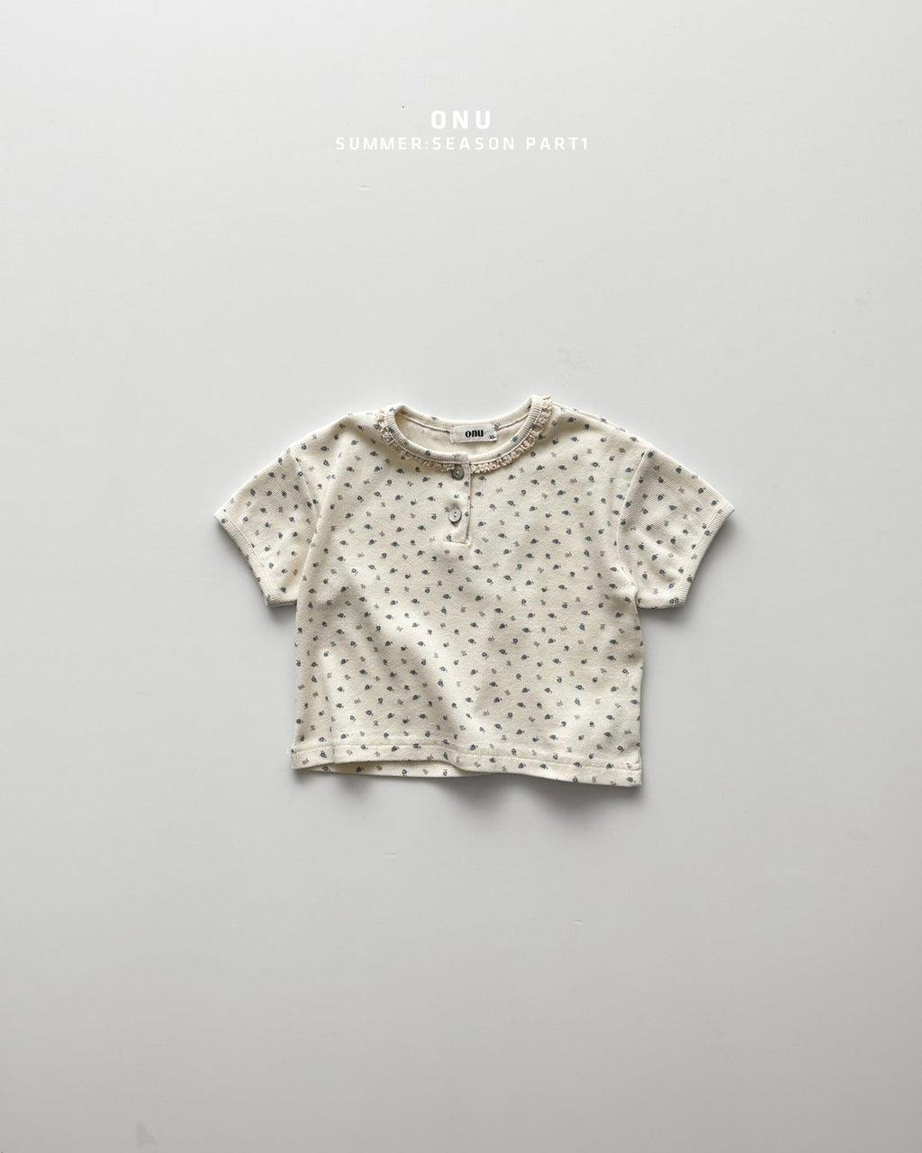 Onu Ditsy Floral Lace Neck Rib Tee & Pocket Denim Shorts Set — Kids