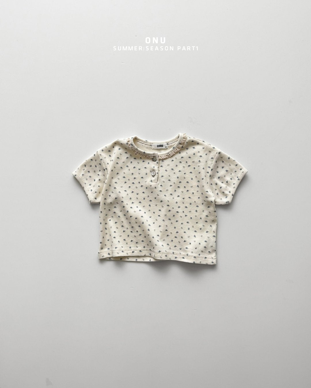 Onu Ditsy Floral Lace Neck Rib Tee & Pocket Denim Shorts Set — Kids