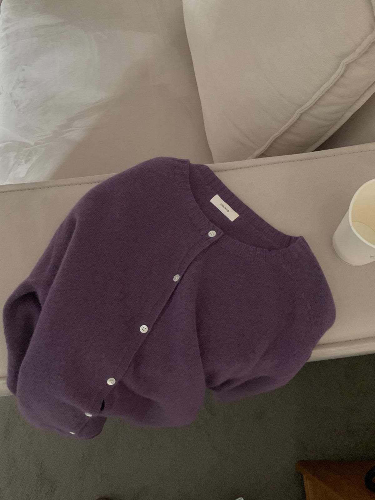 Crew Neck Wool Knit Cardigan