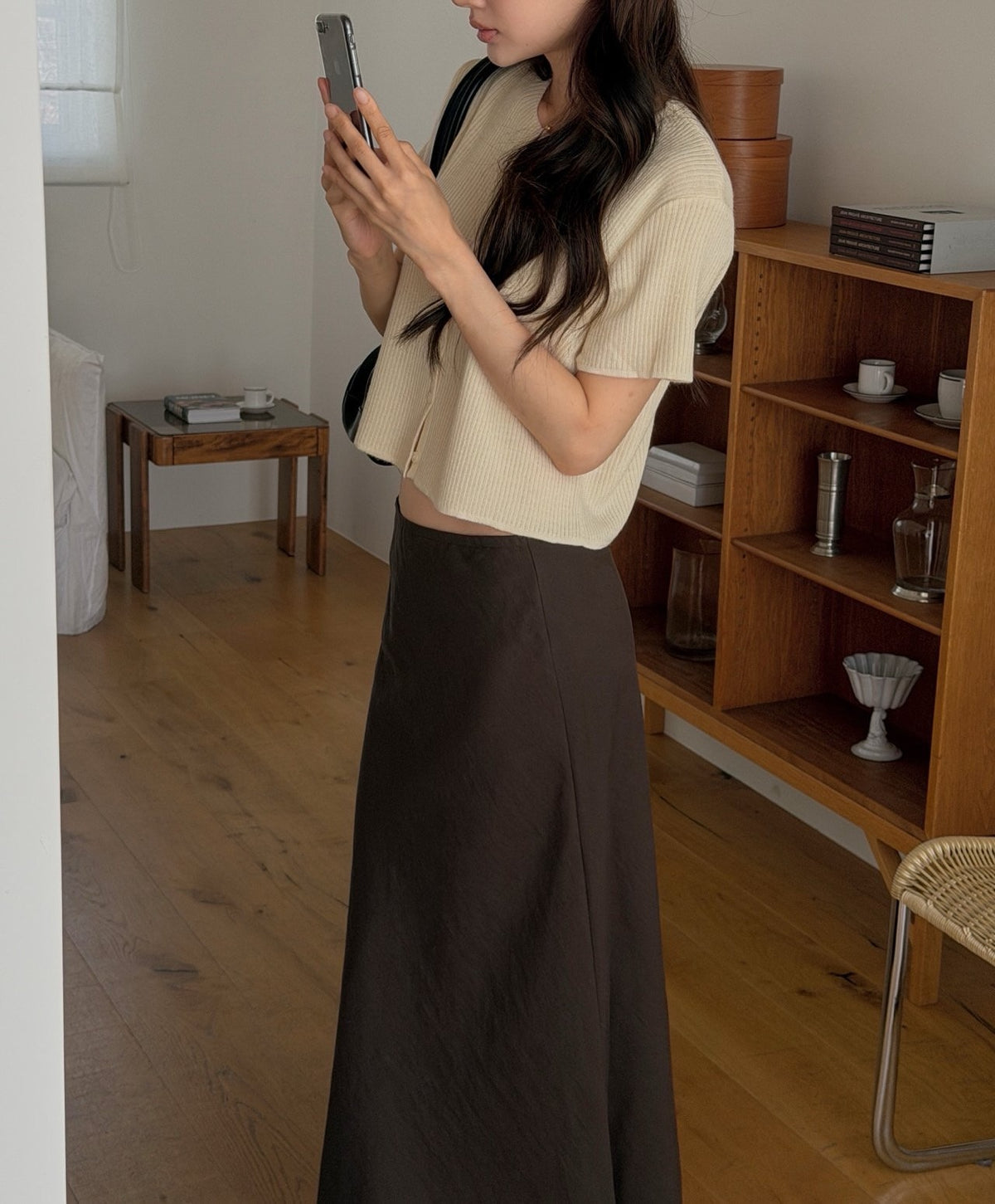 Round Neck Button Front Cropped Ribbed Short Sleeve Cardigan