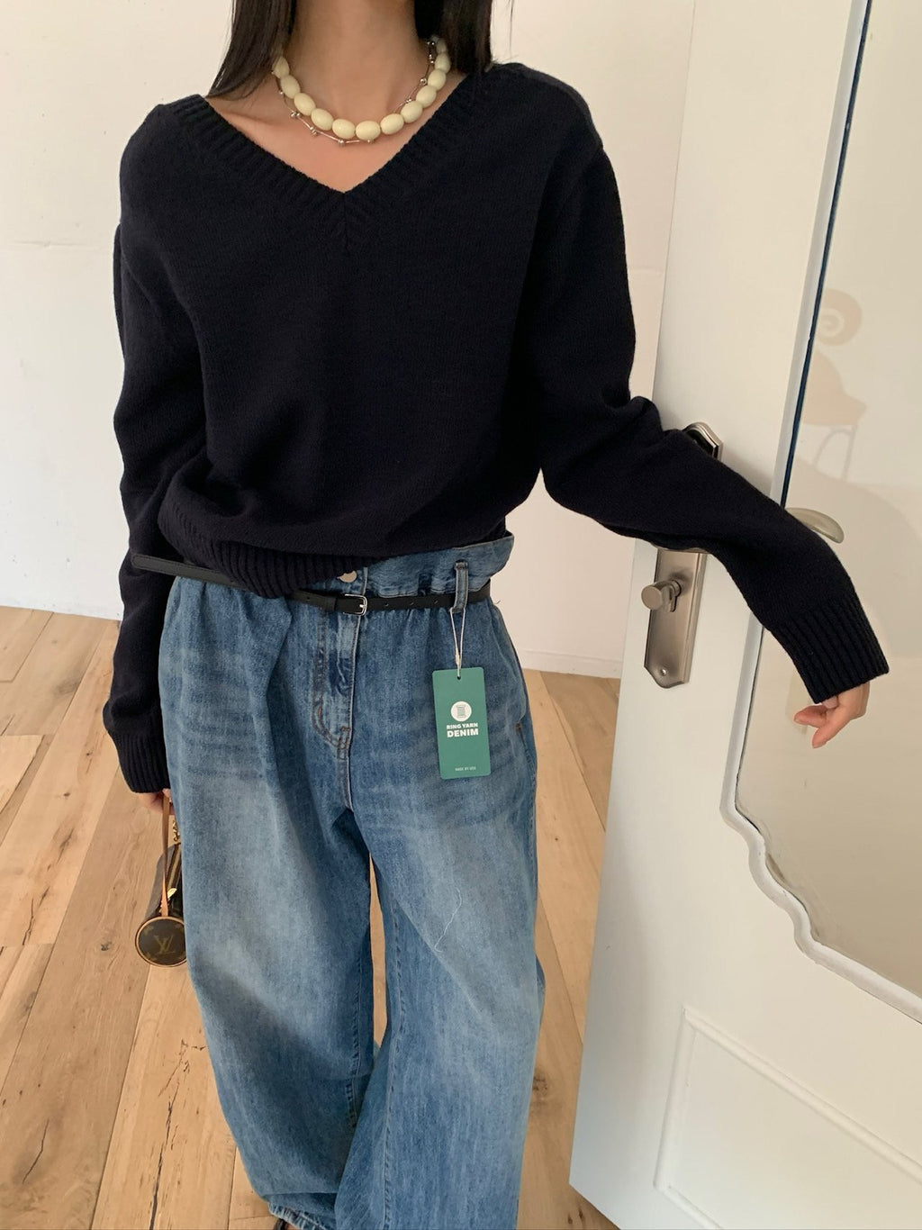 Red two-way knit sweater