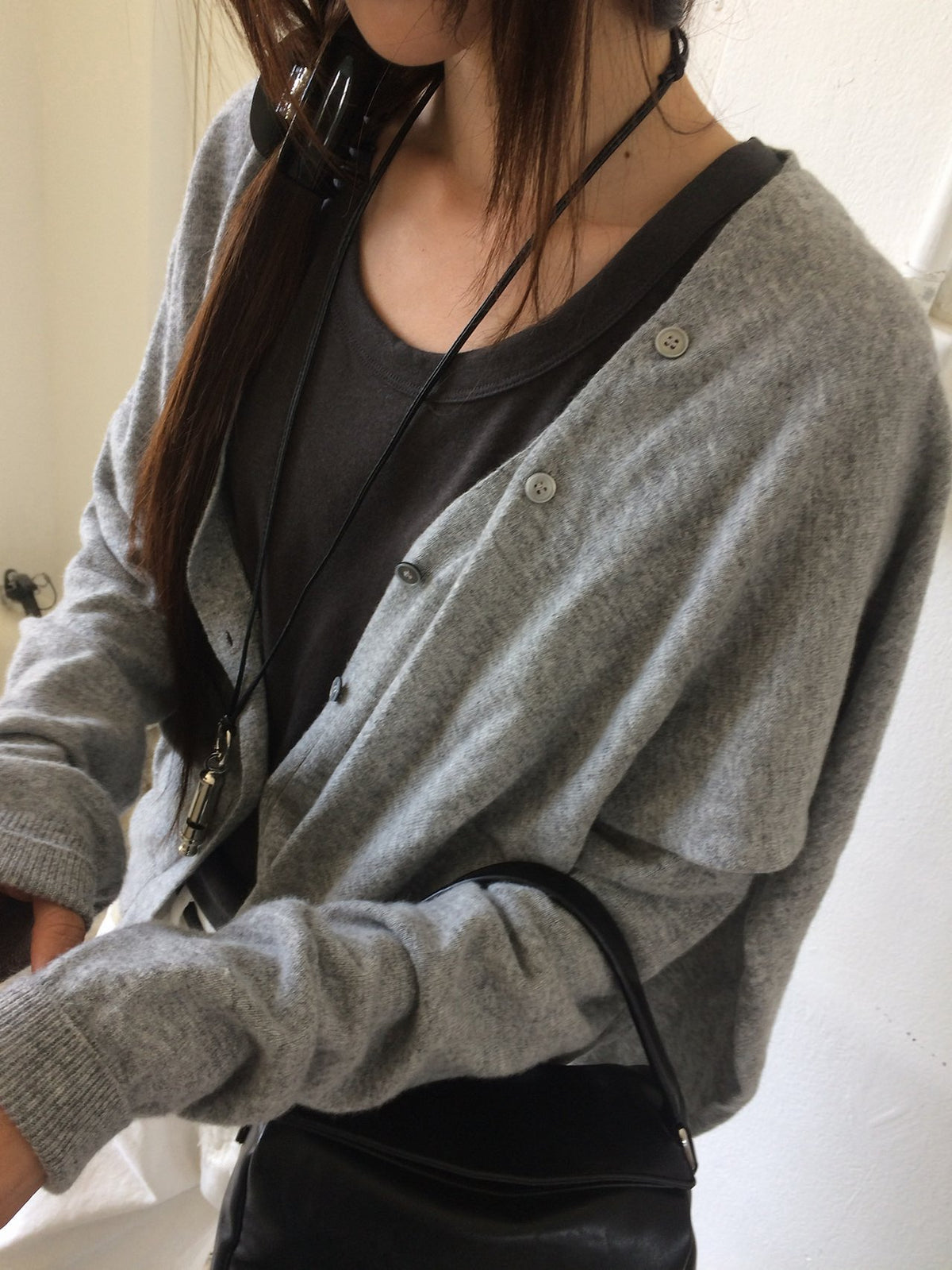 V-Neck Button Knit Cardigan with Set Scarf