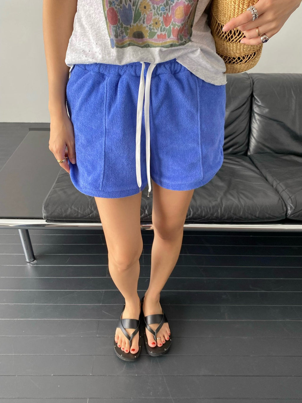 OUPPT Terry Jacquard Drawstring Shorts with Patch Pockets