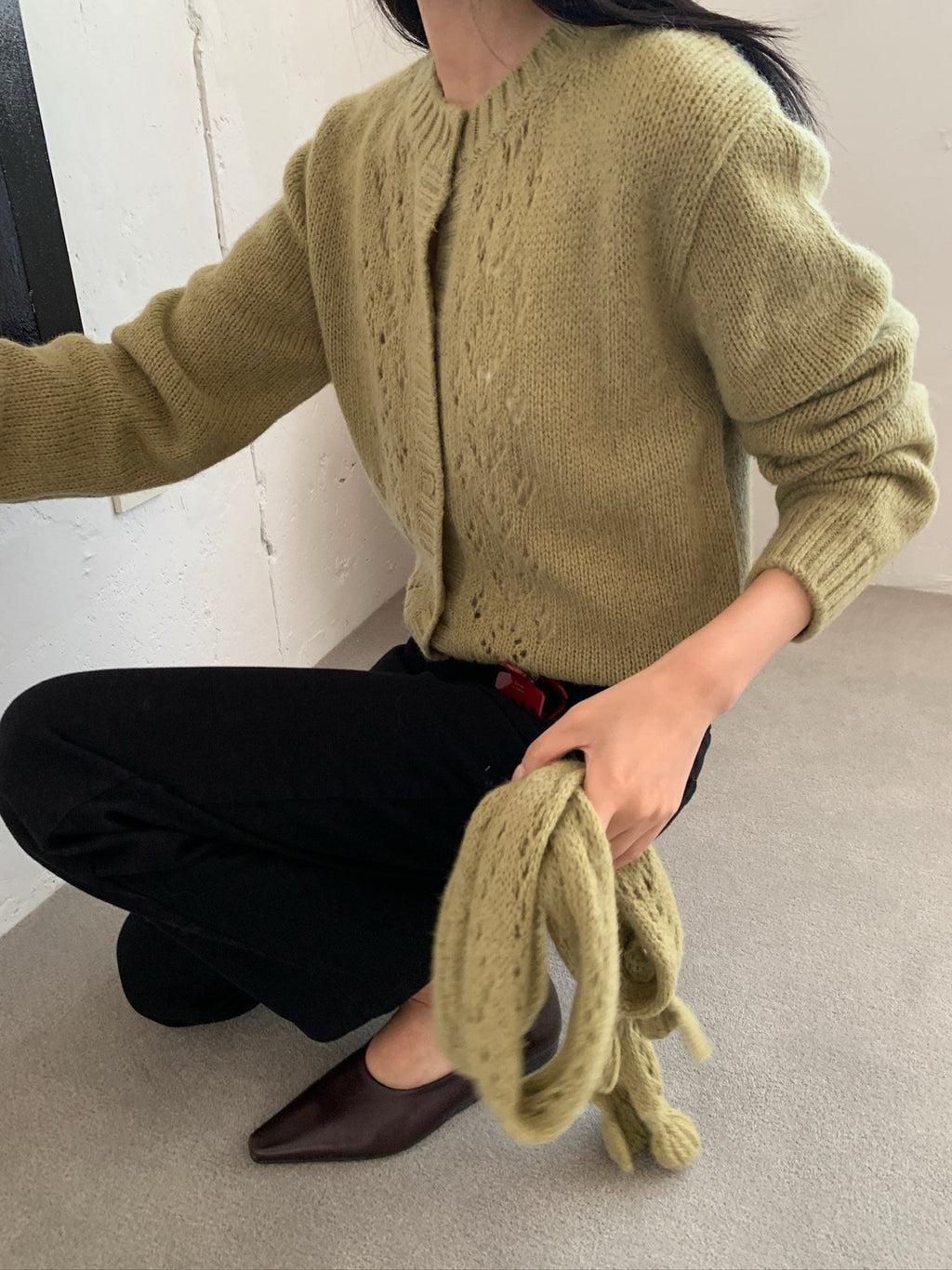 Light Khaki cardigan and scarf set