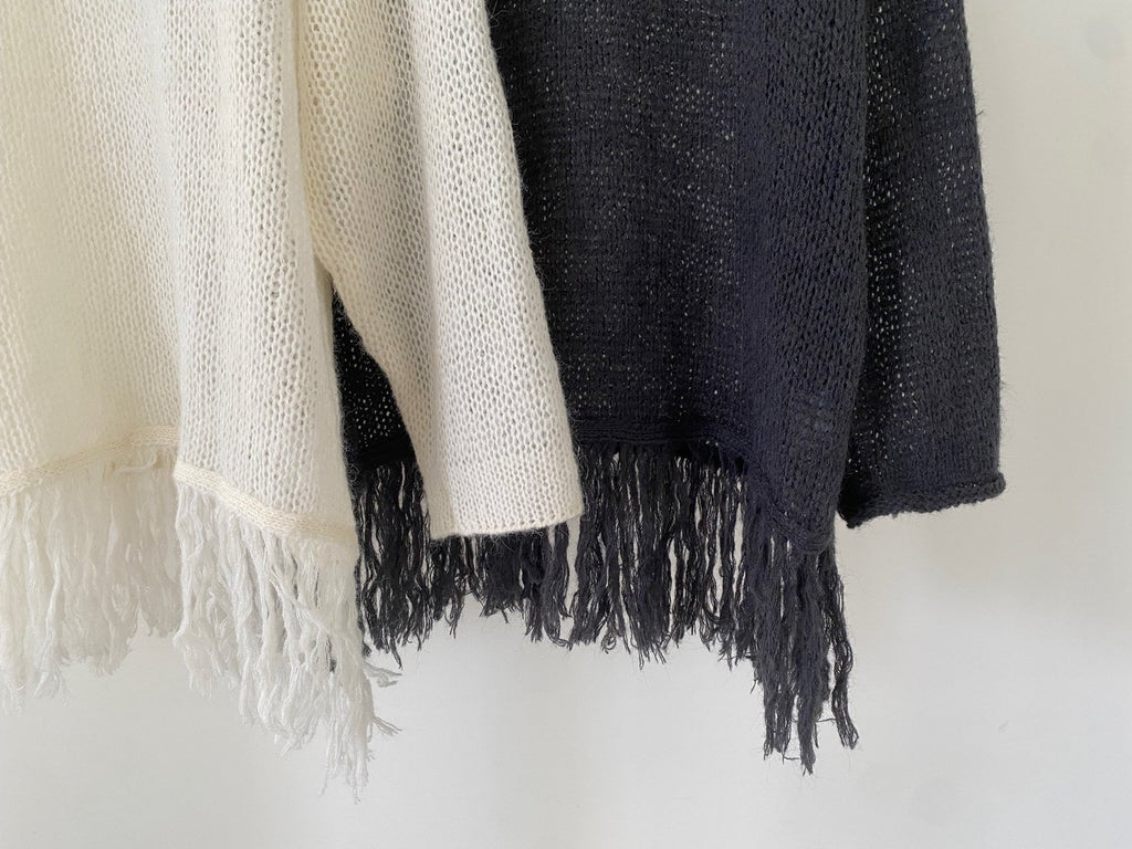 Open-Knit Fringe Sweater Ivory front close-up upper body