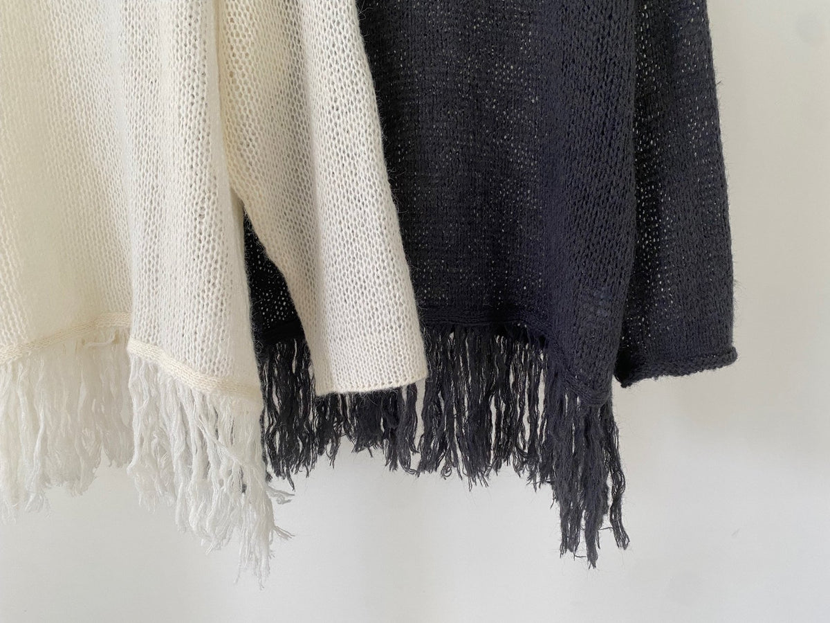 Open-Knit Fringe Sweater Ivory front close-up upper body