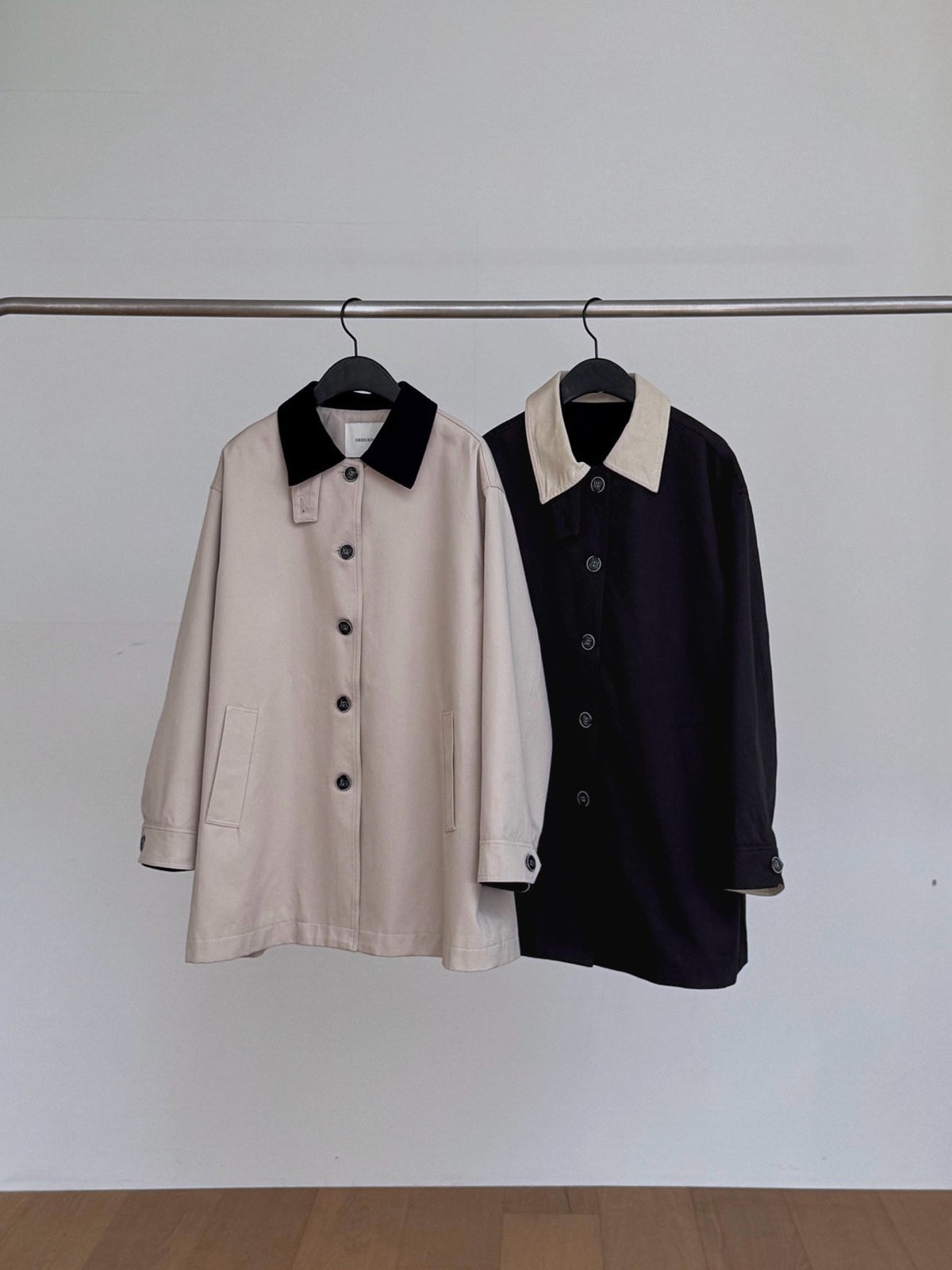 Oversized Contrast Collar Corduroy Trim Long Coat