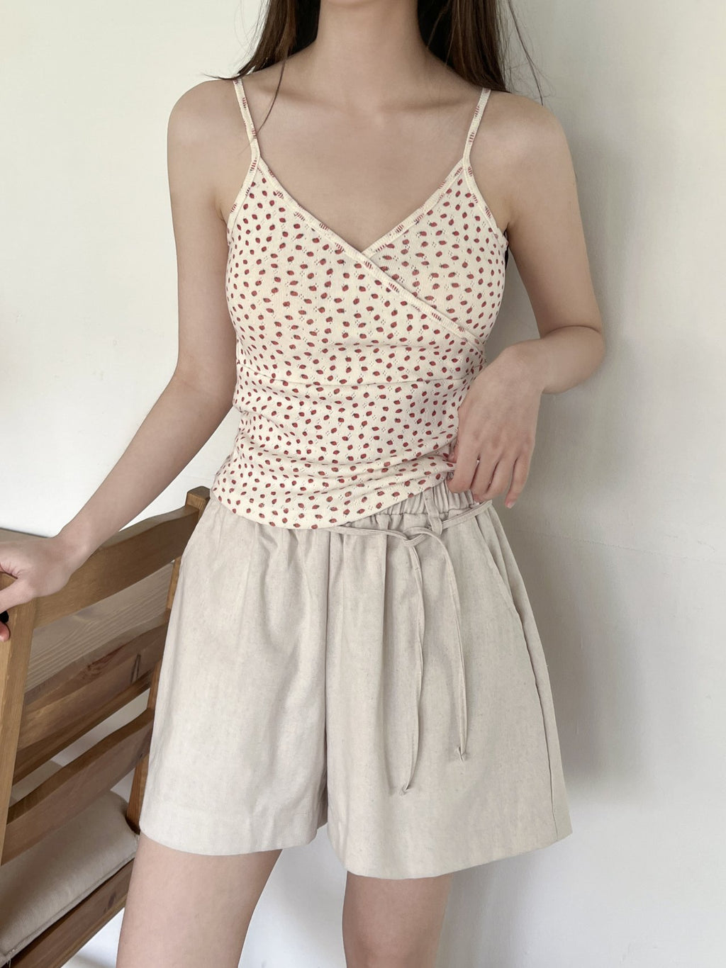 (2pack) Flatyou Strawberry Print Wrap Crop Cami — Cotton