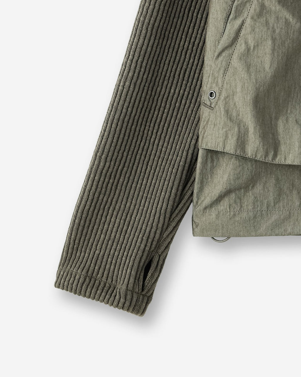 Hooded Windbreaker Jacket with Ribbed Knit Sleeves