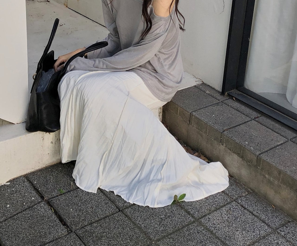 Elastic Waist Crinkle Texture Maxi Flare Skirt