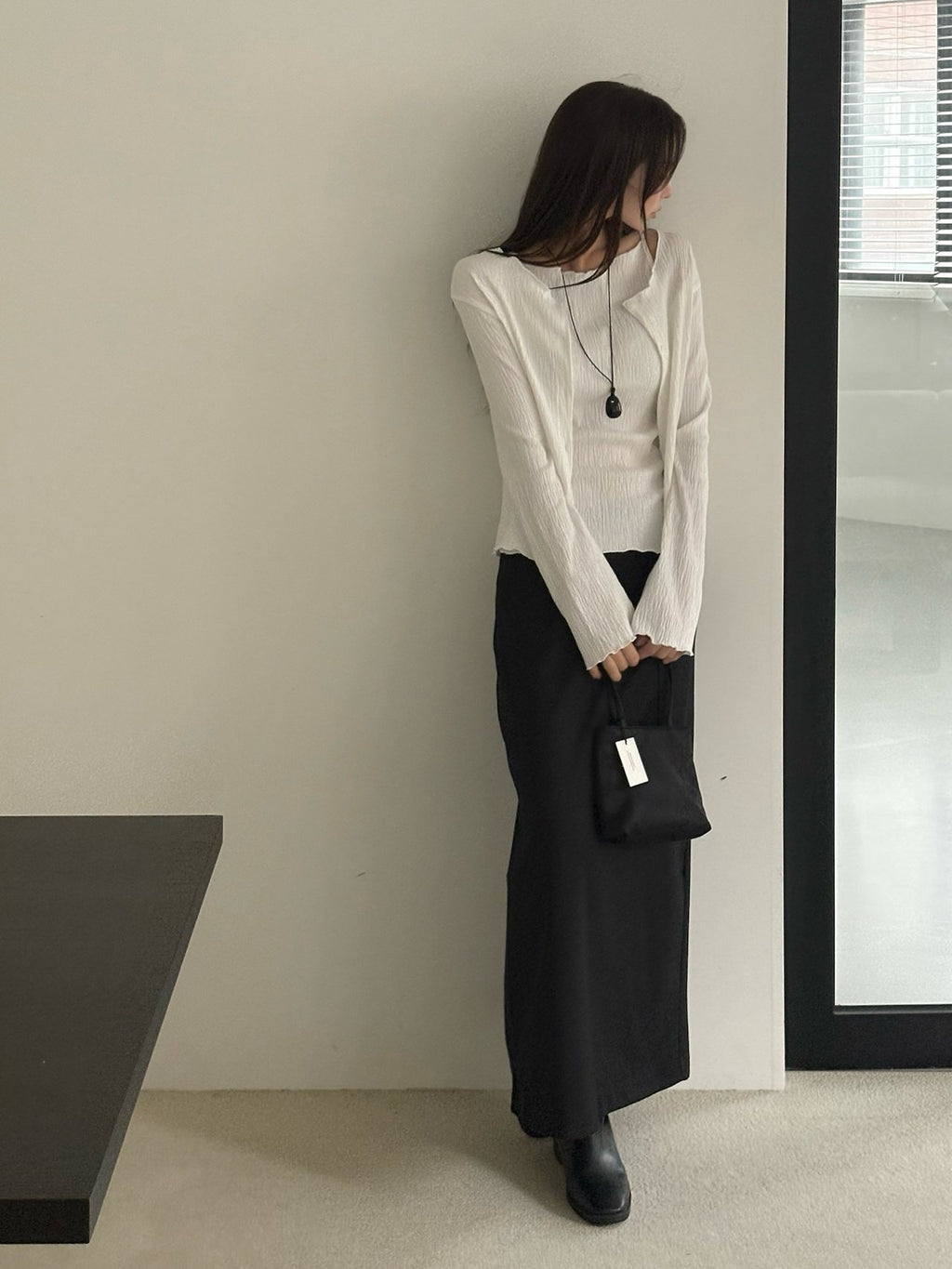 Ivory pleated cardigan and matching tank top set