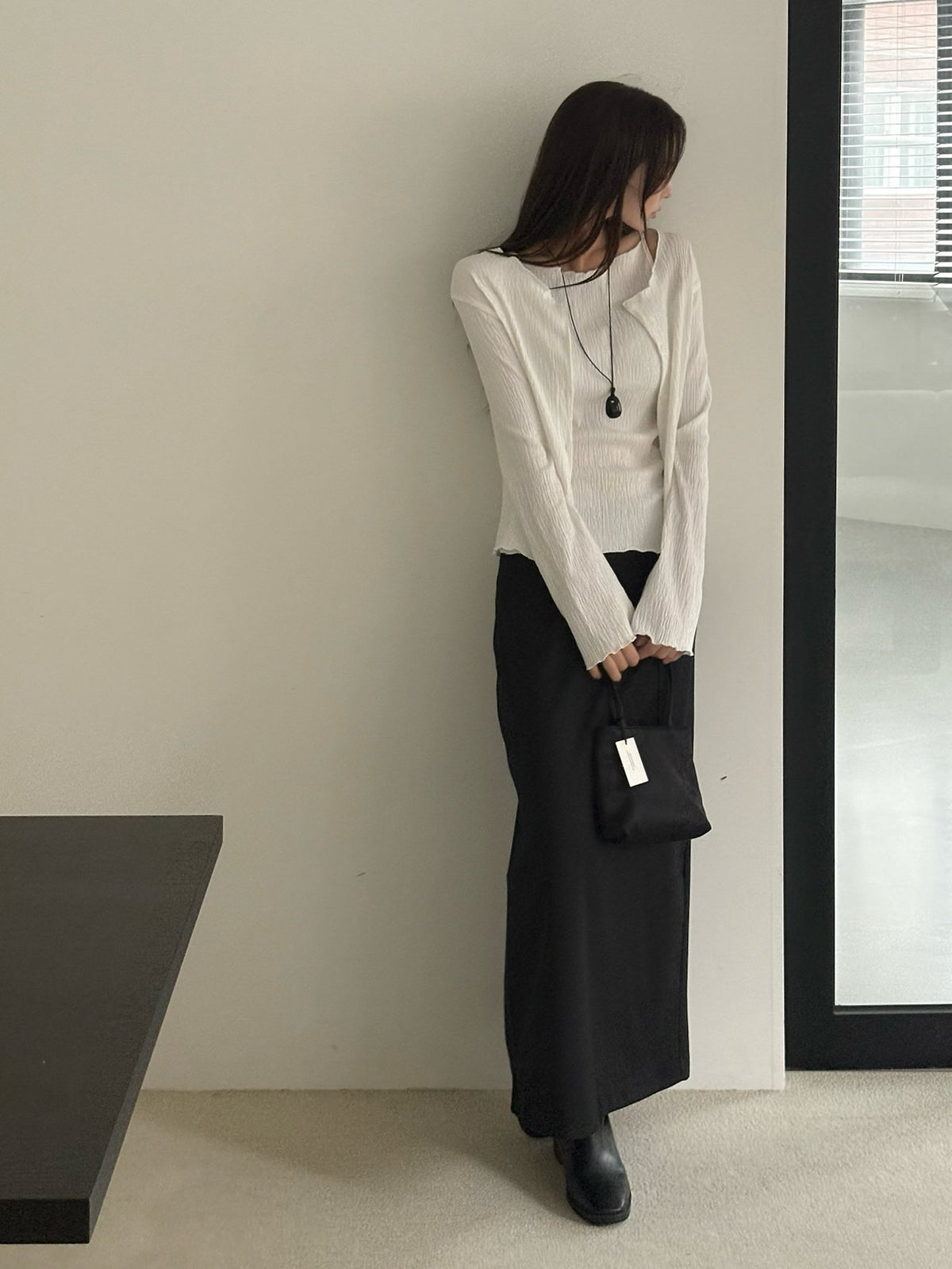 Ivory pleated cardigan and matching tank top set