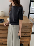 Crew Neck Short Sleeve Wool Knit Pullover