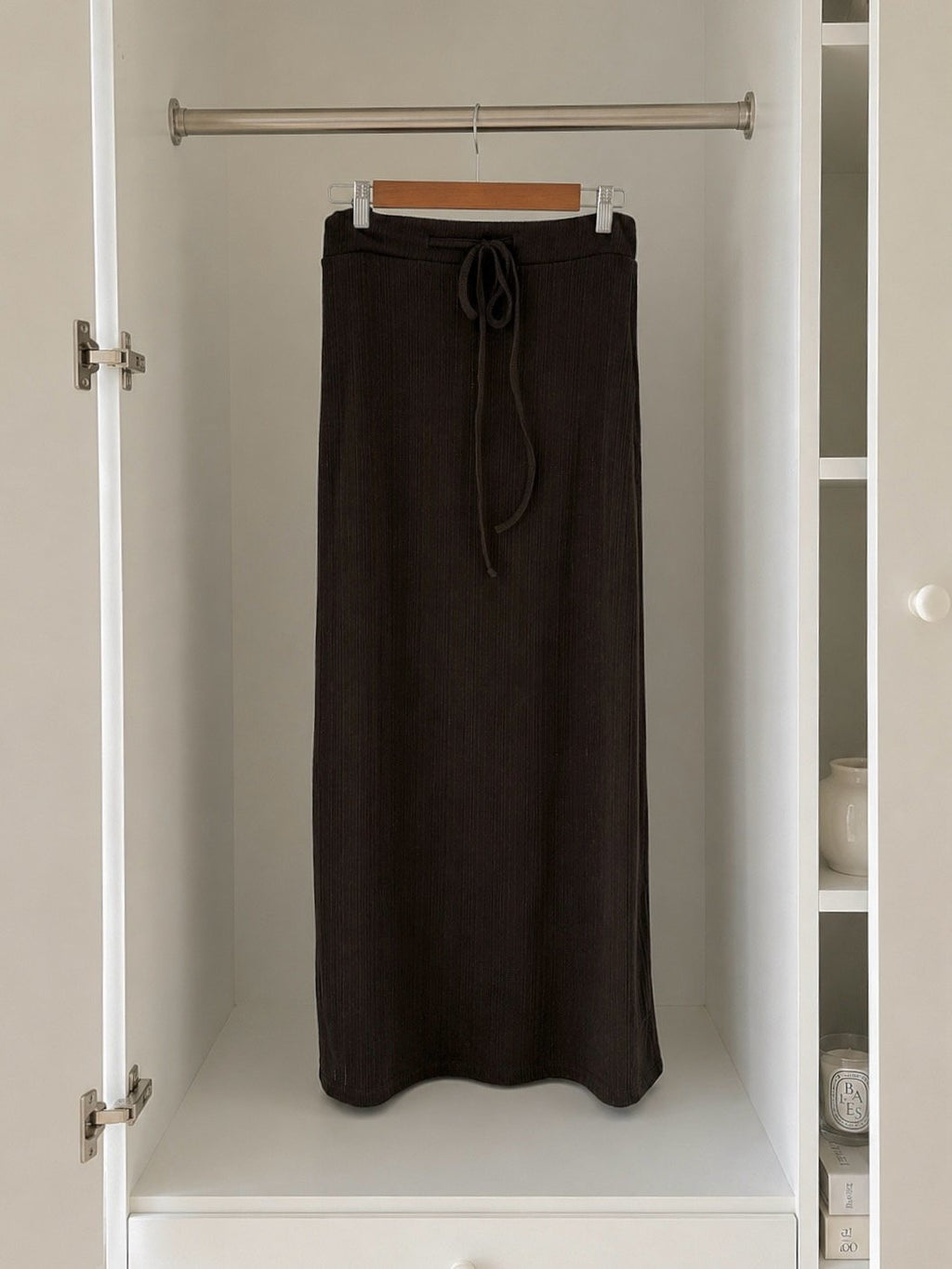 Navy short-sleeve mock neck top and pleated maxi skirt set