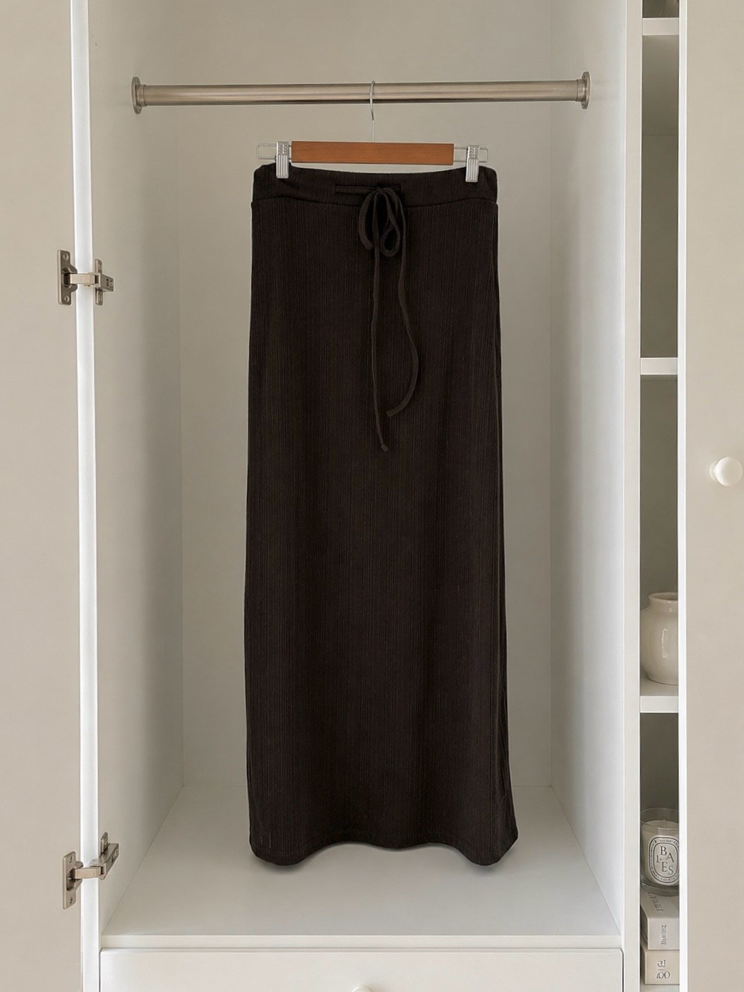 Navy short-sleeve mock neck top and pleated maxi skirt set