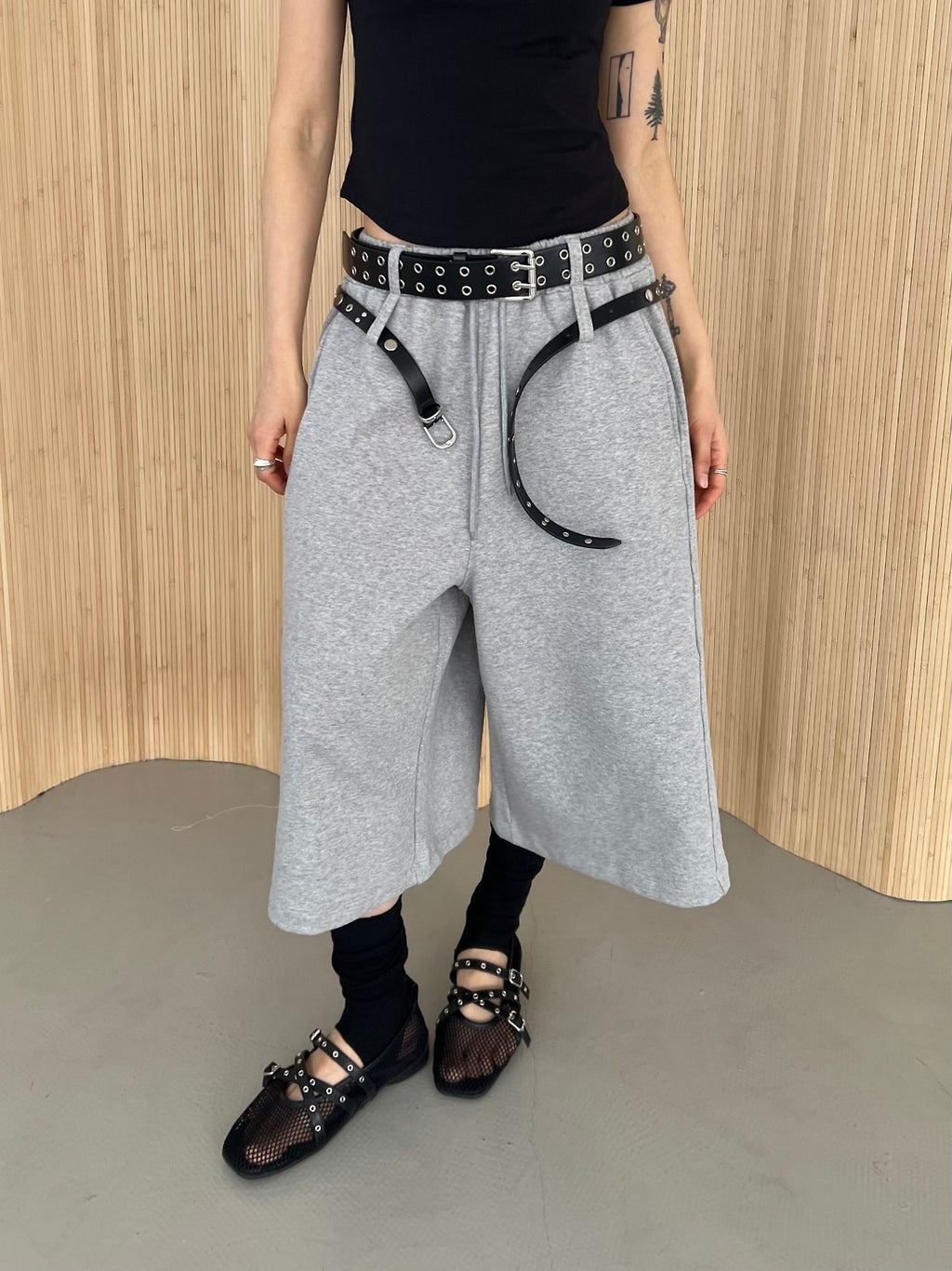ASKHAKI Double Belt Wide Leg Bermuda Shorts