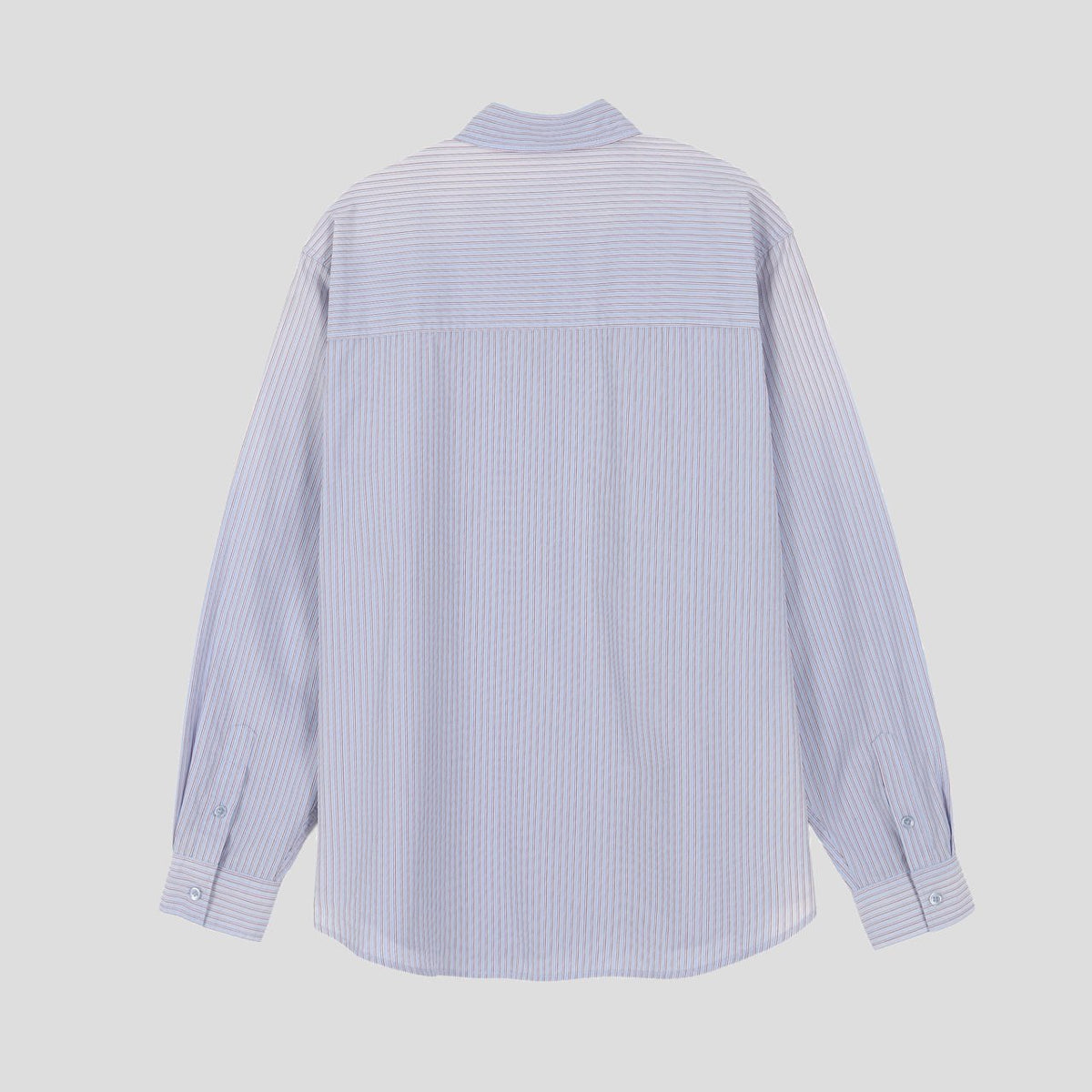Close-up of the sky blue washed stripe cotton fabric