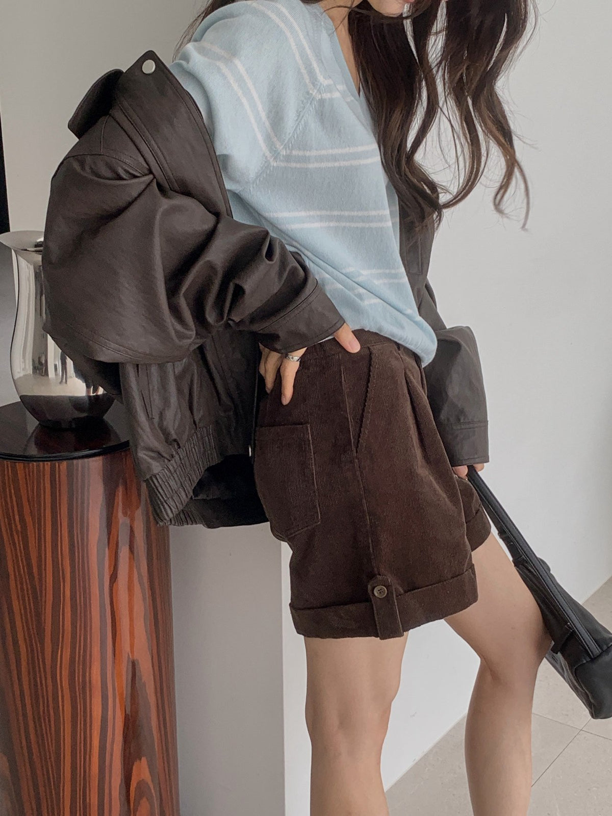 Oversized Wide Collar Faux Leather Blouson Jacket