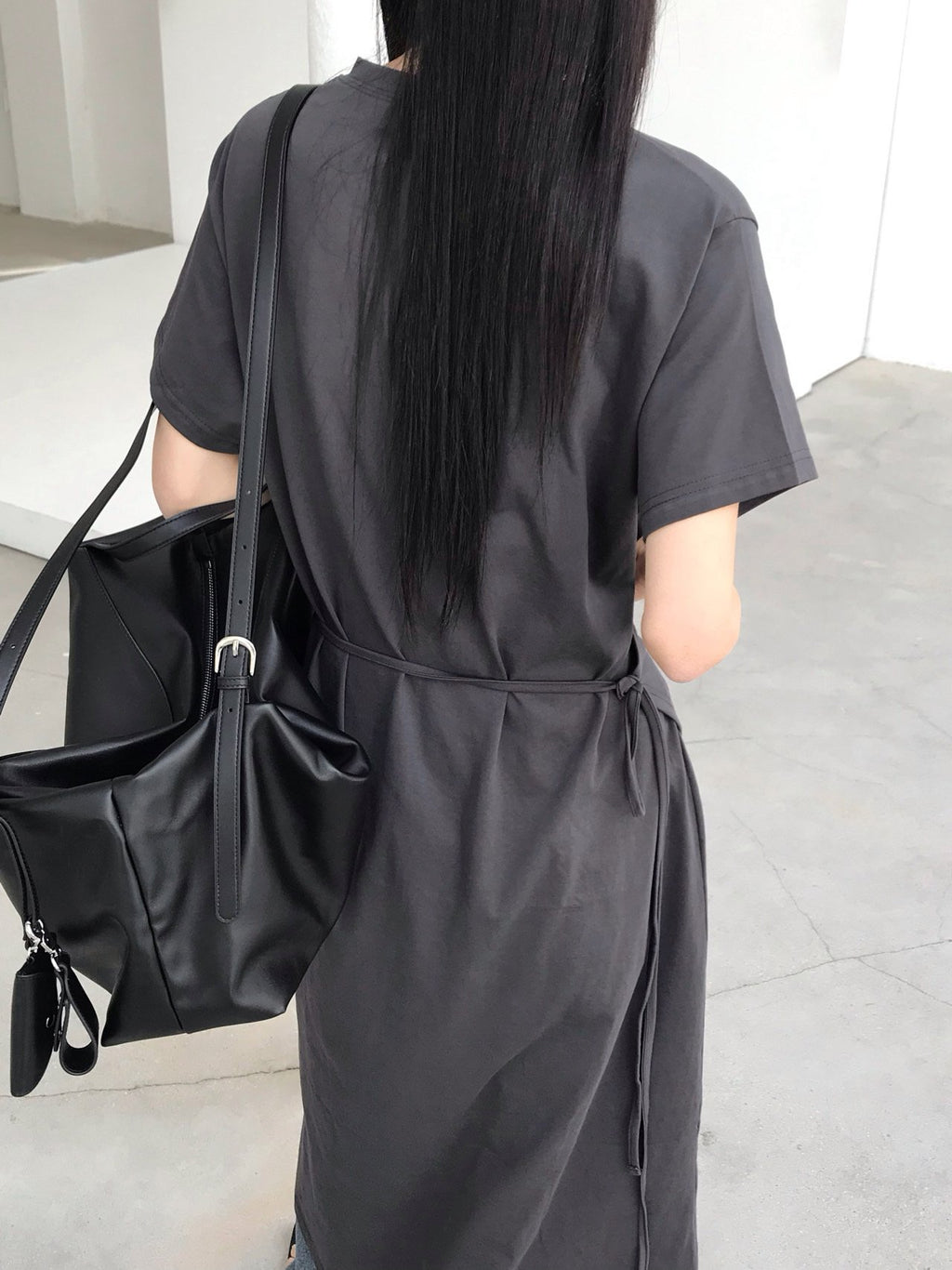 Jeiin Crew Neck Short Sleeve Wrap Panel Midi Dress
