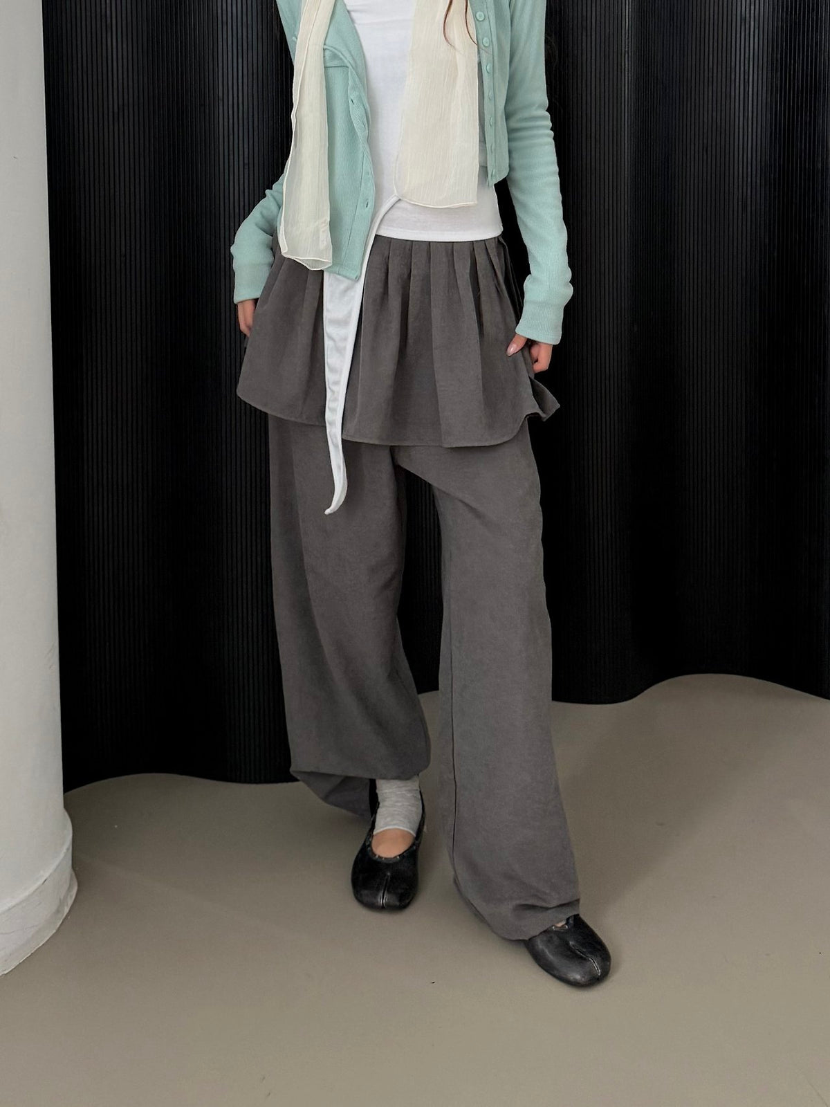 Pleated Skirt Overlay Wide Leg Pants