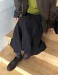 Tiered Midi Skirt with Check Pattern and Drawstring Waist
