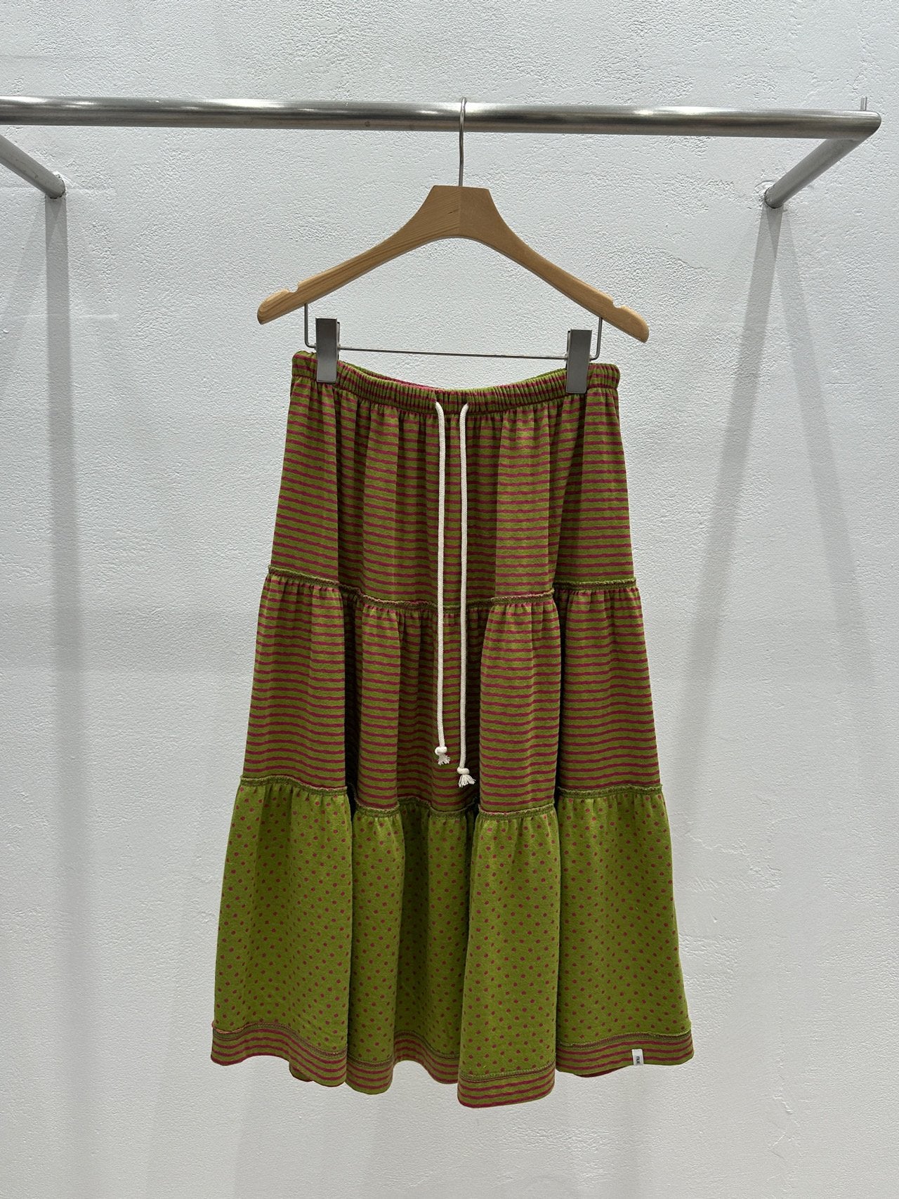 NueFlash Polka Dot Stripe Tiered Maxi Skirt