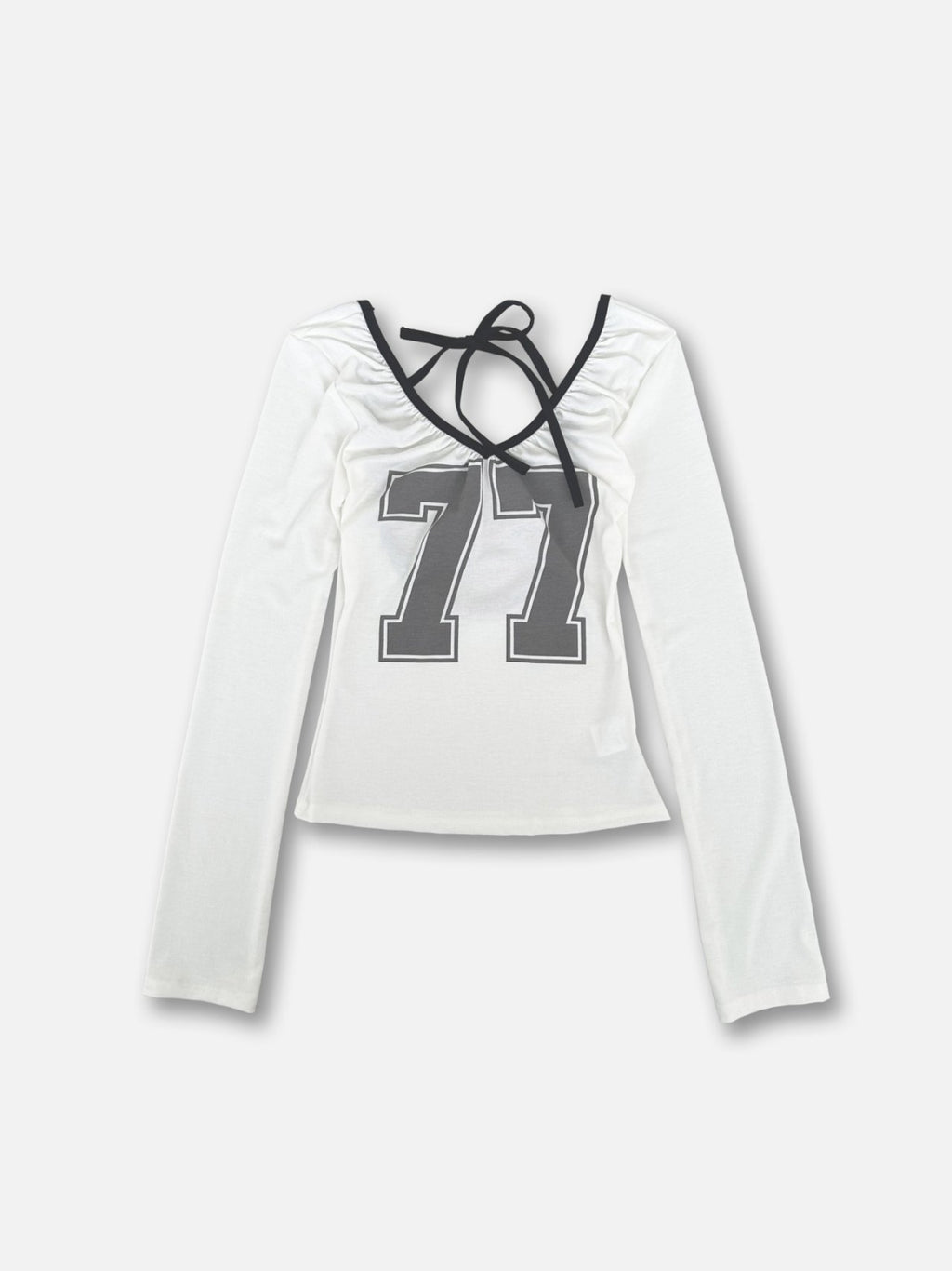 ASKHAKI 77 Number Print Open-Back Cropped Long Sleeve Top