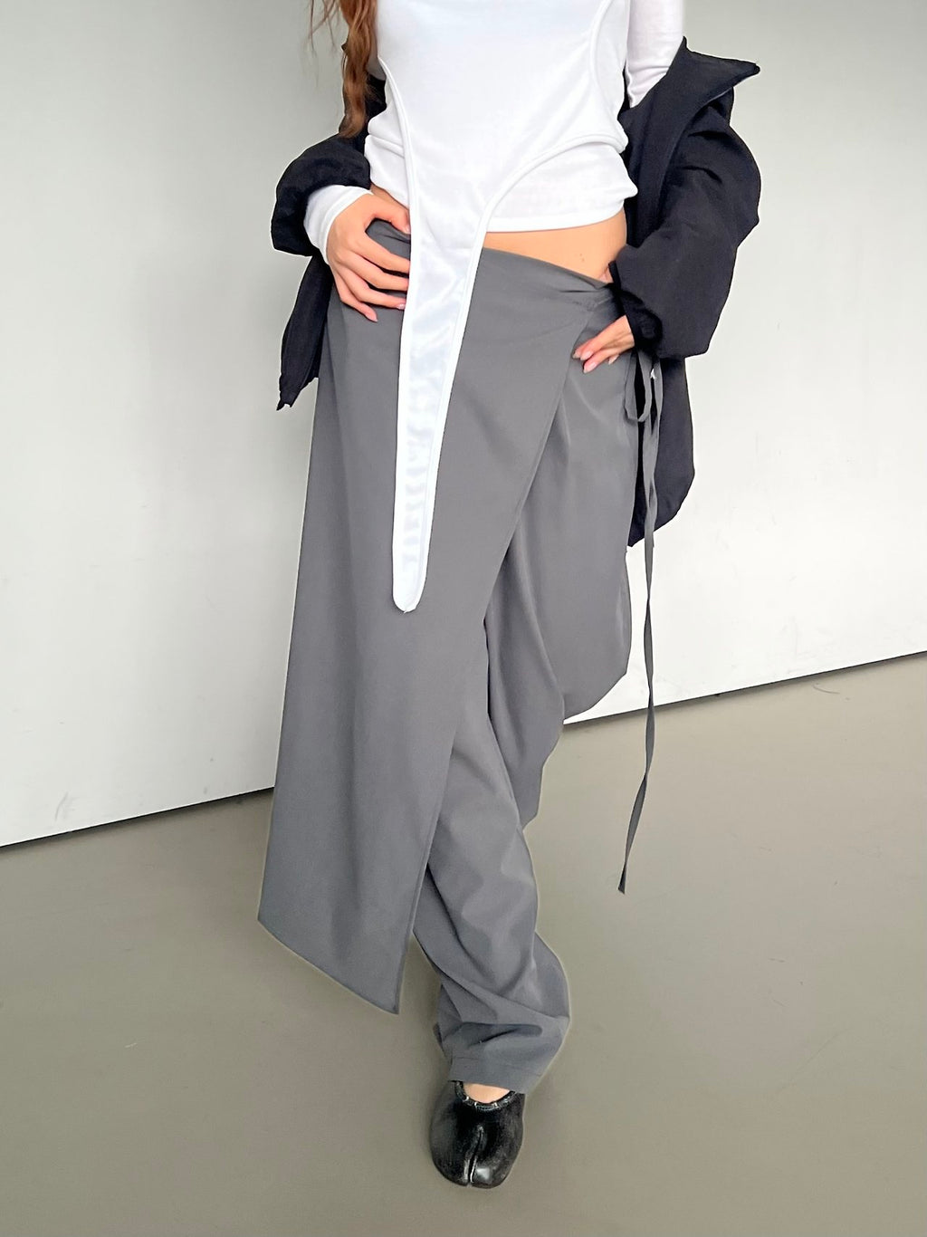 Wrap Overlay Wide Leg Pants with Side Tie