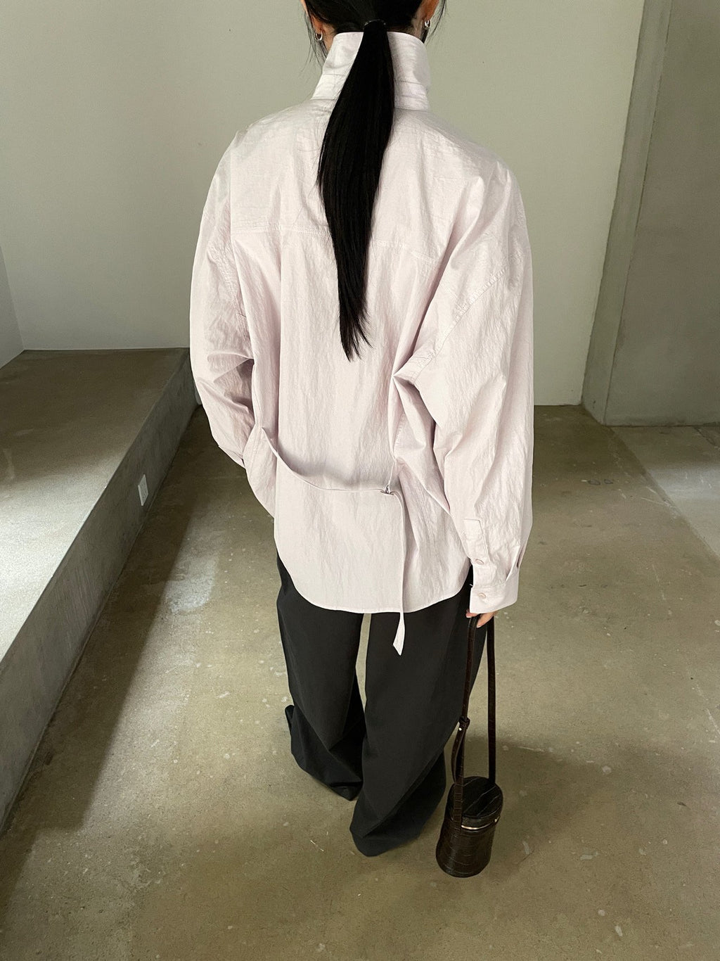 Ivory belted shirt back view