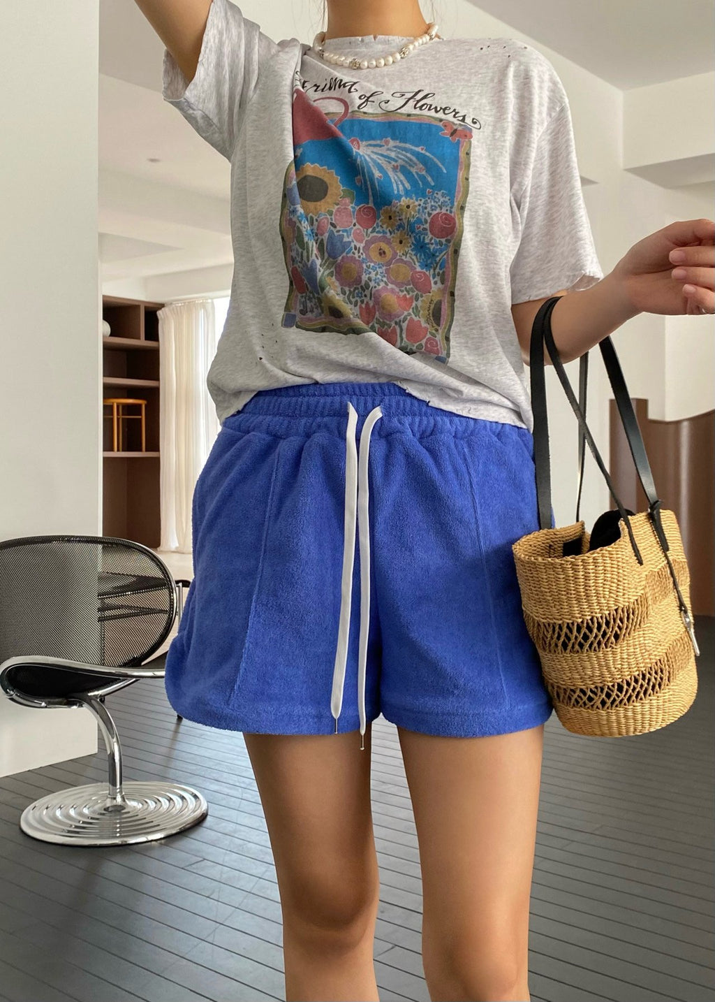 OUPPT Terry Jacquard Drawstring Shorts with Patch Pockets