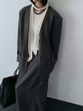 Charcoal Roa collarless jacket side view