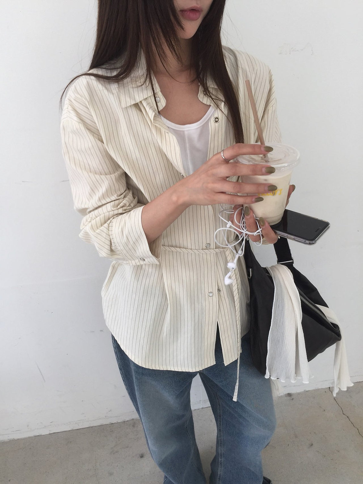 Striped Snap Button Shirt with Belt