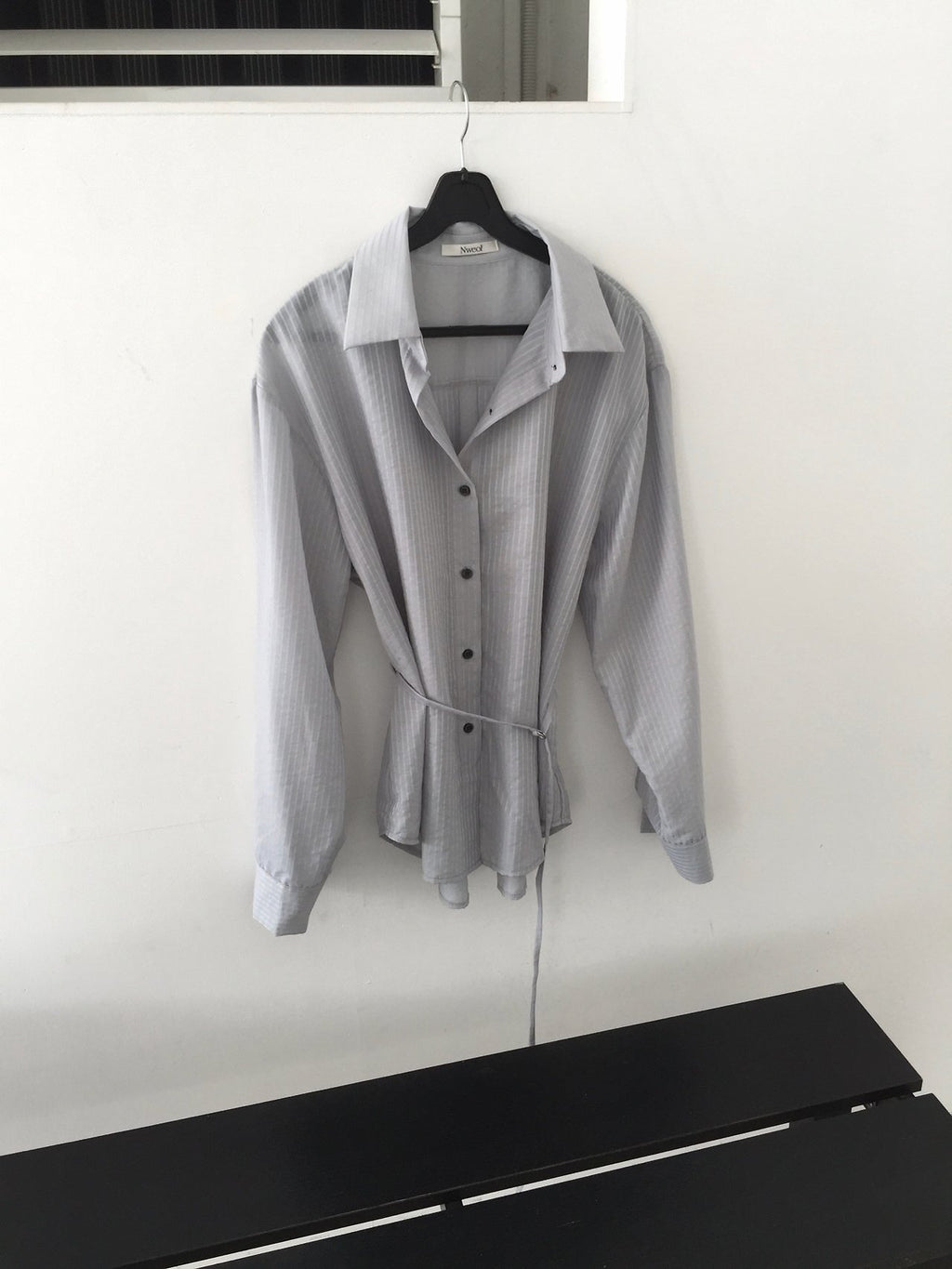 Stripe Texture Button-Down Shirt with Drawstring Waist