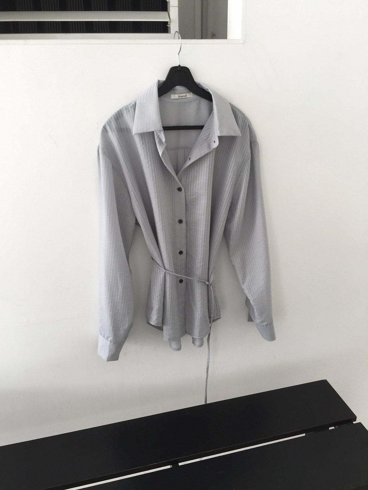 Stripe Texture Button-Down Shirt with Drawstring Waist