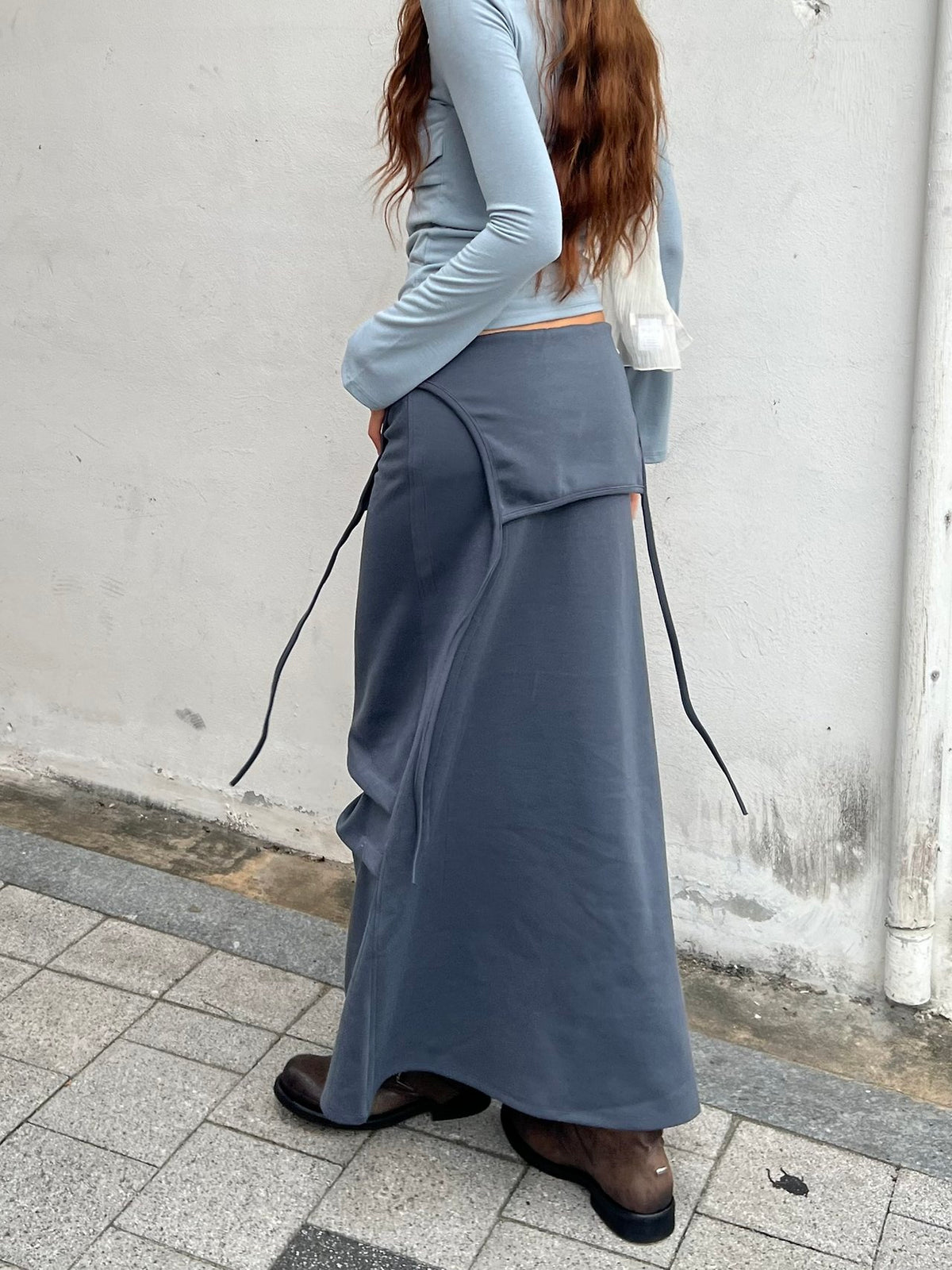 Drawstring Waist Maxi Cargo Pocket Apron Skirt