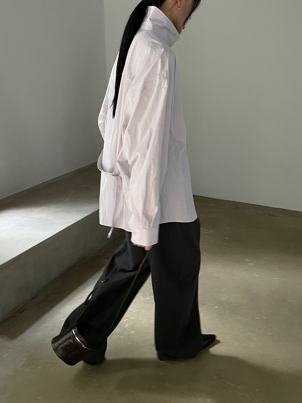 Ivory belted shirt side view