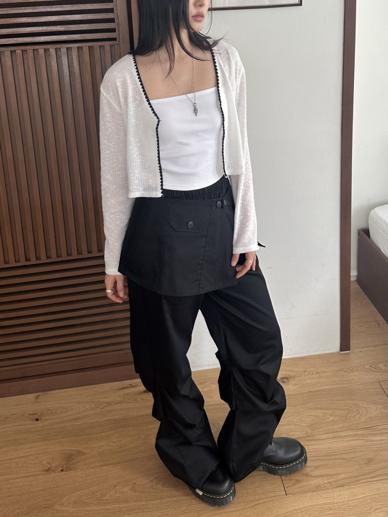 ASKHAKI Skirt-Overlay Wide Flare Trousers Set