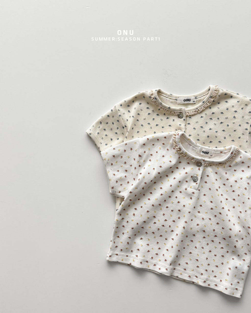 Onu Ditsy Floral Lace Neck Rib Tee & Pocket Denim Shorts Set — Kids