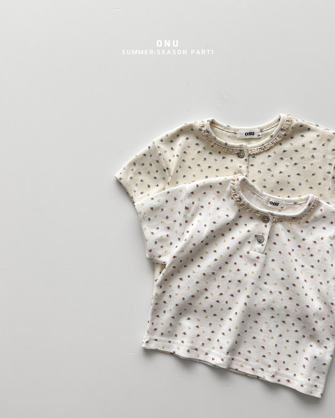Onu Ditsy Floral Lace Neck Rib Tee & Pocket Denim Shorts Set — Kids