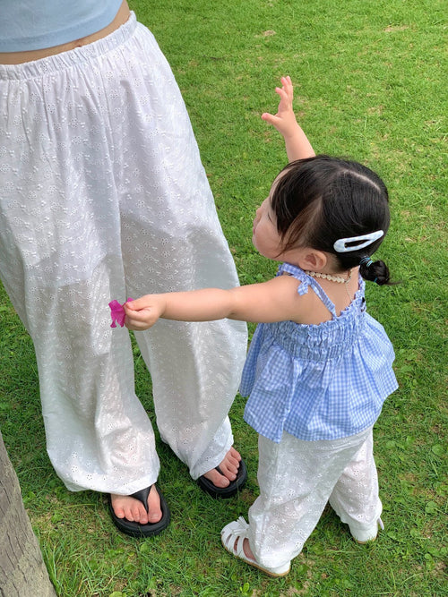 (2pack) Bailey Mother & Child Matching Eyelet Cotton Wide-Leg Pants