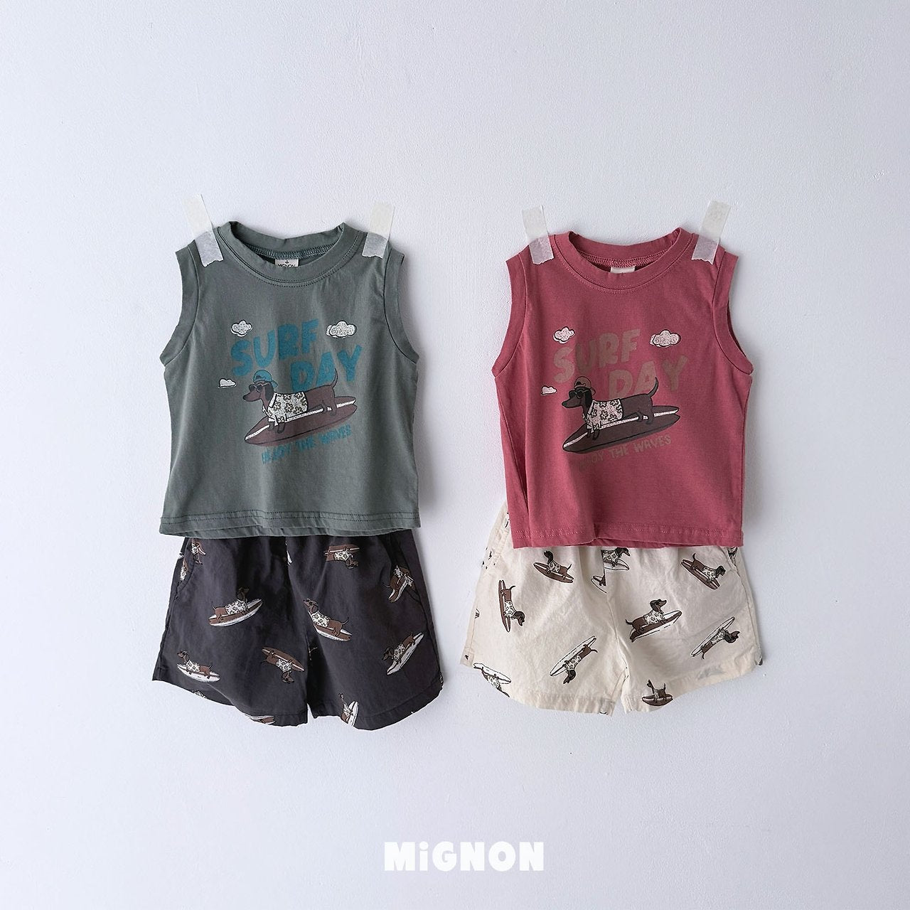 Mignon Surf Day Graphic Sleeveless Top & Printed Shorts Set — Cotton — Kids