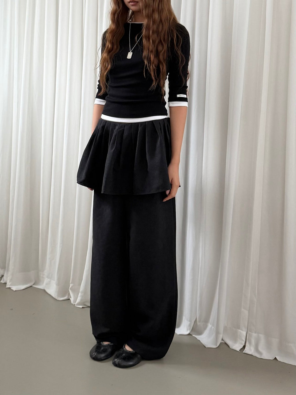Pleated Skirt Overlay Wide Leg Pants