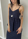 ASKHAKI Check Texture Spaghetti Strap Blouse and Maxi Skirt Set