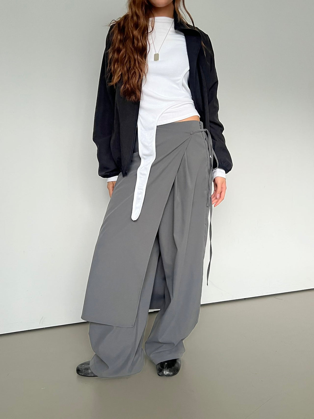 Wrap Overlay Wide Leg Pants with Side Tie