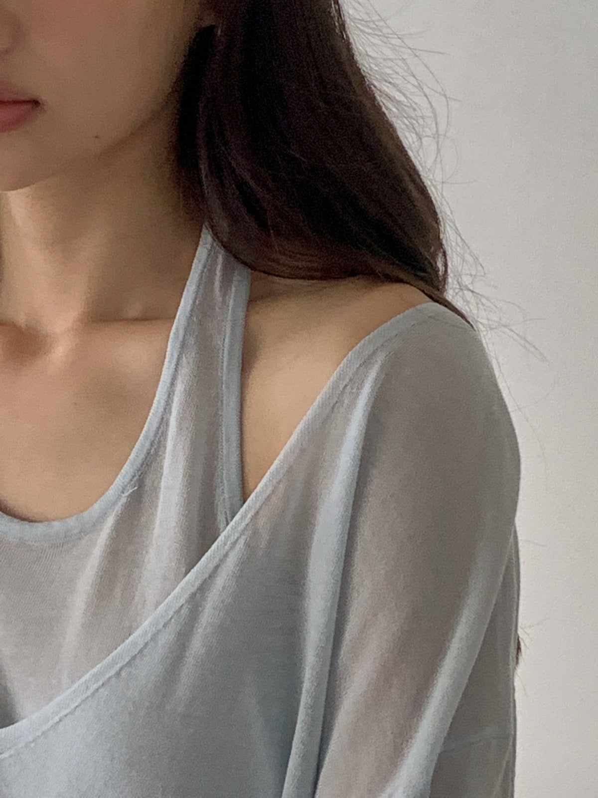V-Neck Layered Look Long Sleeve Knit Top
