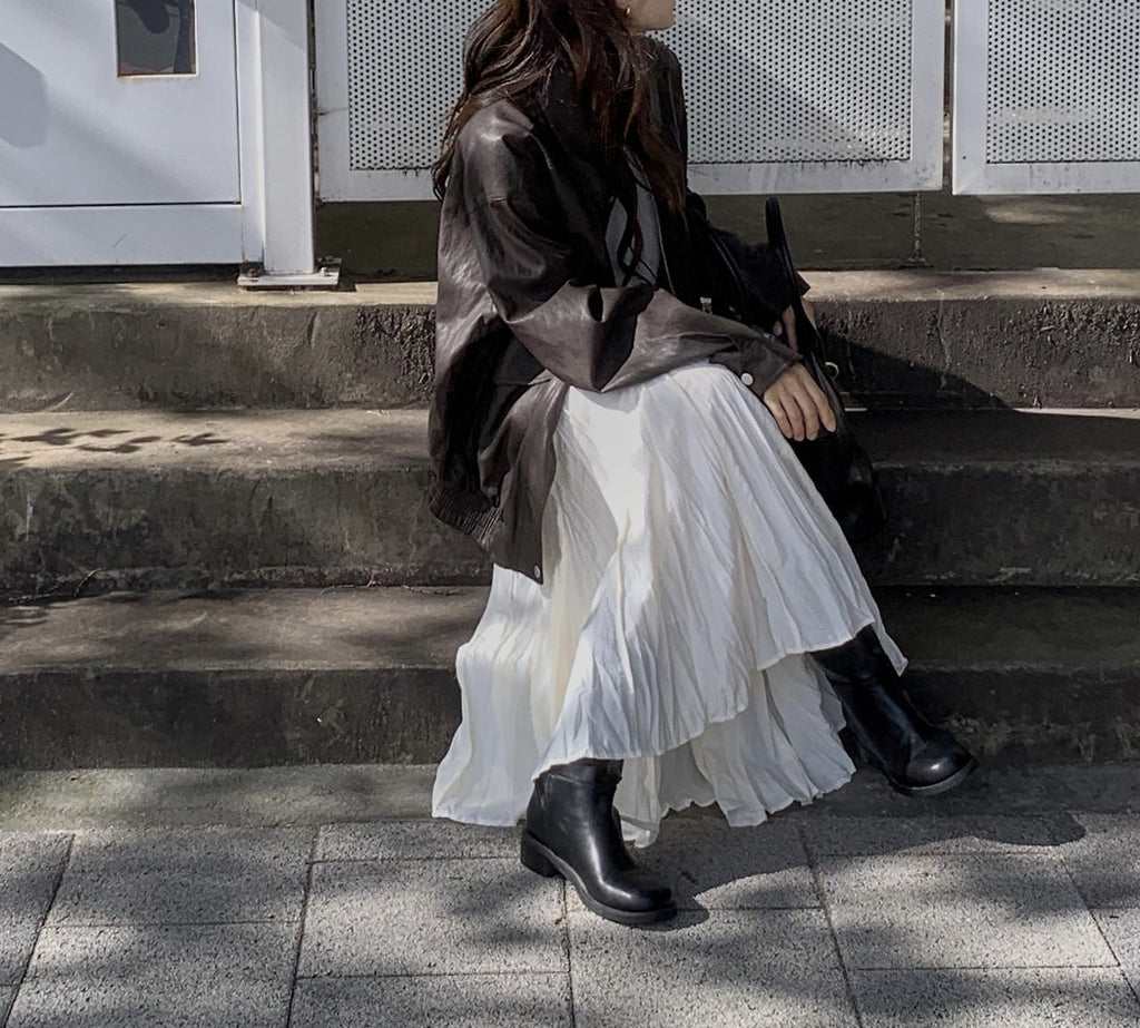 Elastic Waist Crinkle Texture Maxi Flare Skirt