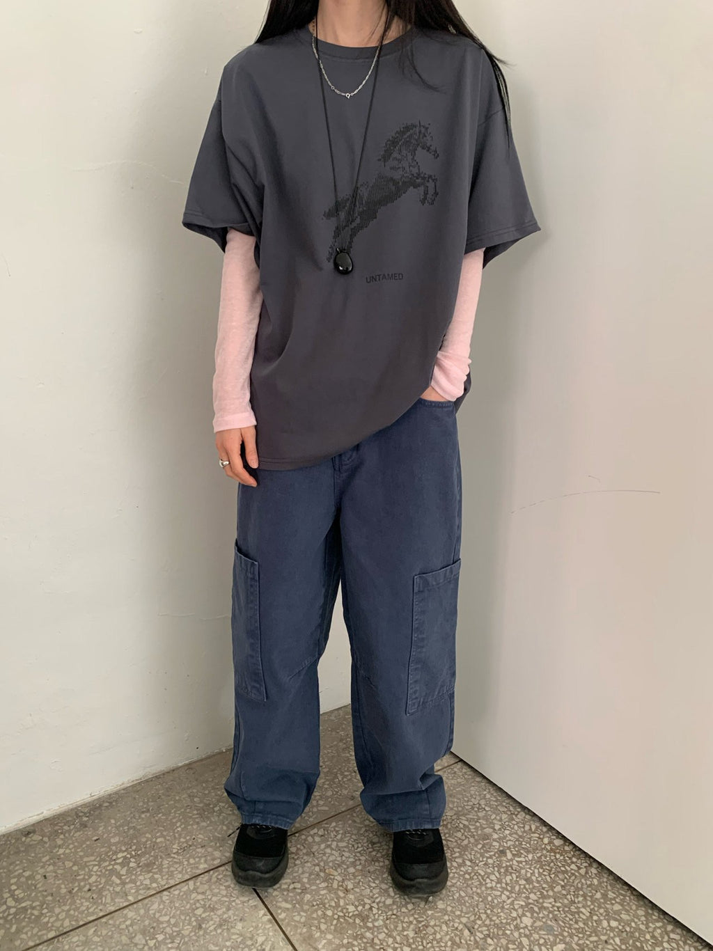 Vaara Cargo Pocket Curved Wide Pants — High Waist Button Zip Full Length