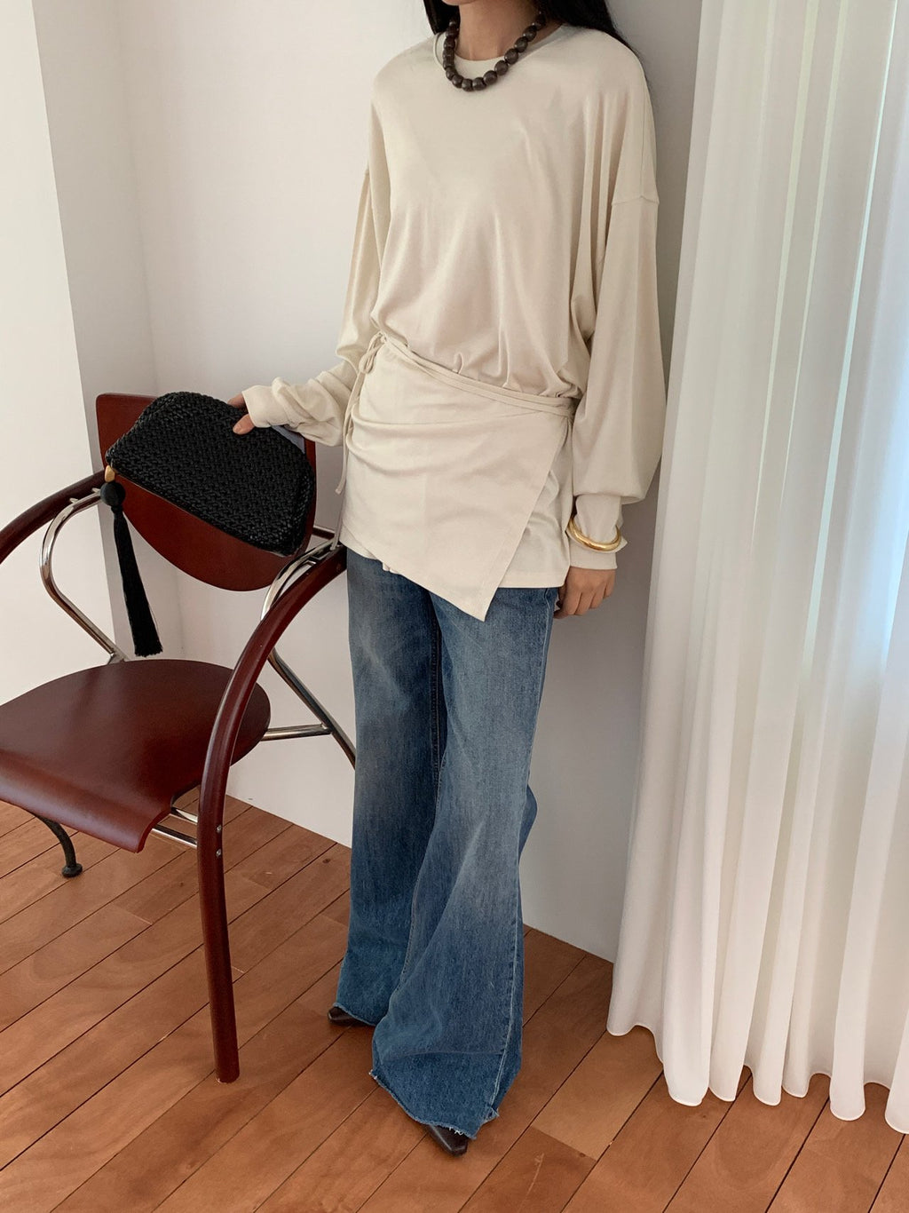 Black long-sleeve wrap top set